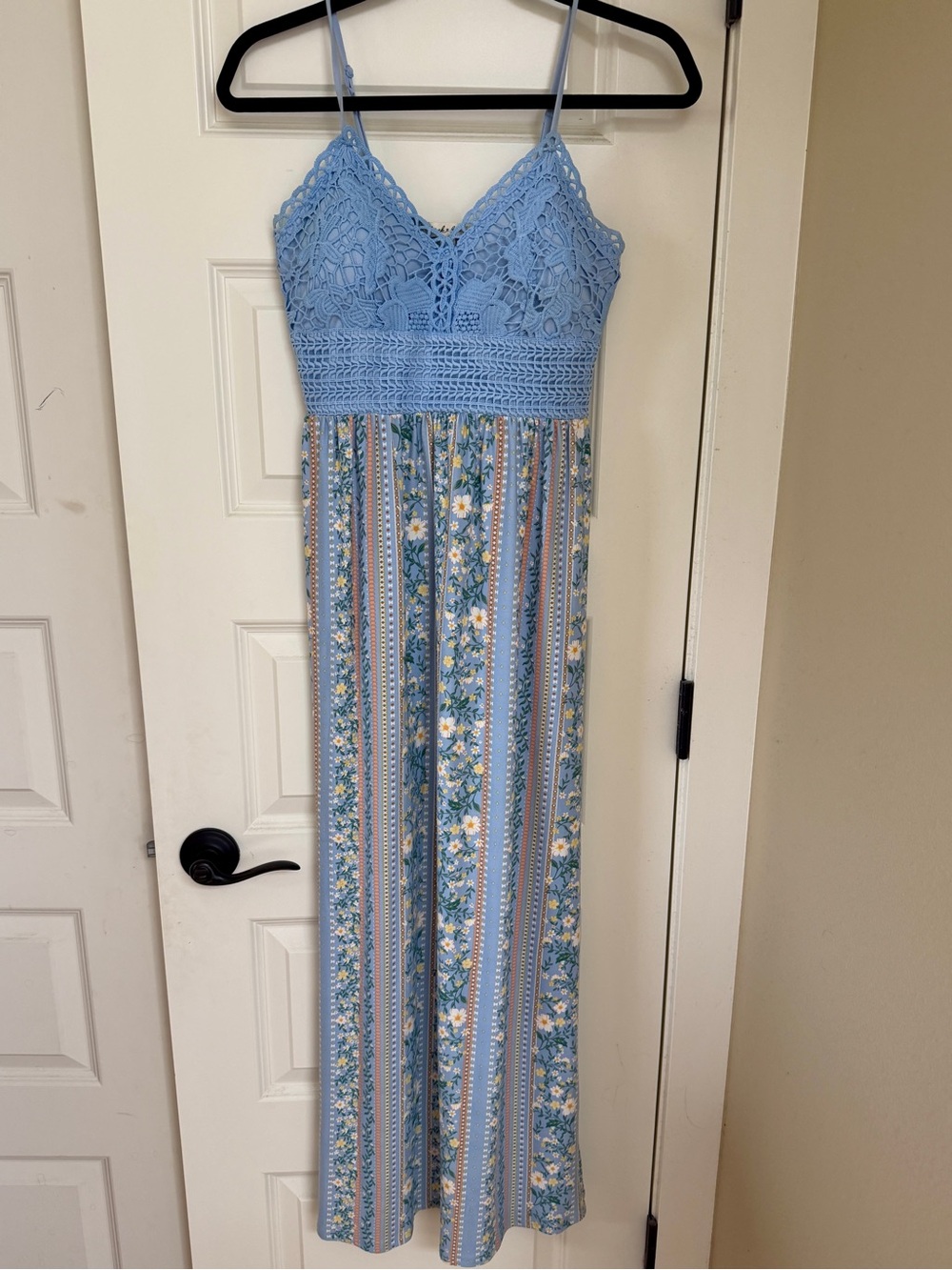 Derek Heart Light Blue Crochet Detail Maxi
